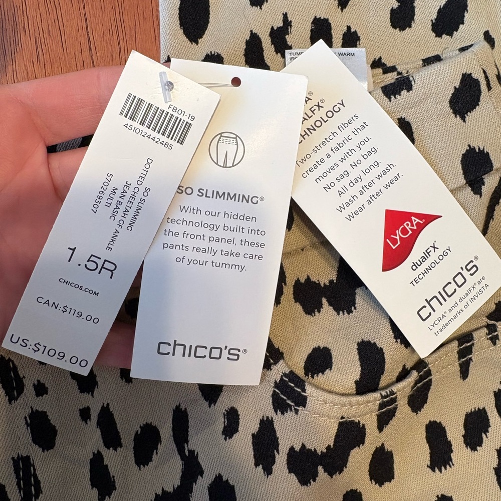 Chico's Black and Cream Animal Print Pants - Picture 4 of 9